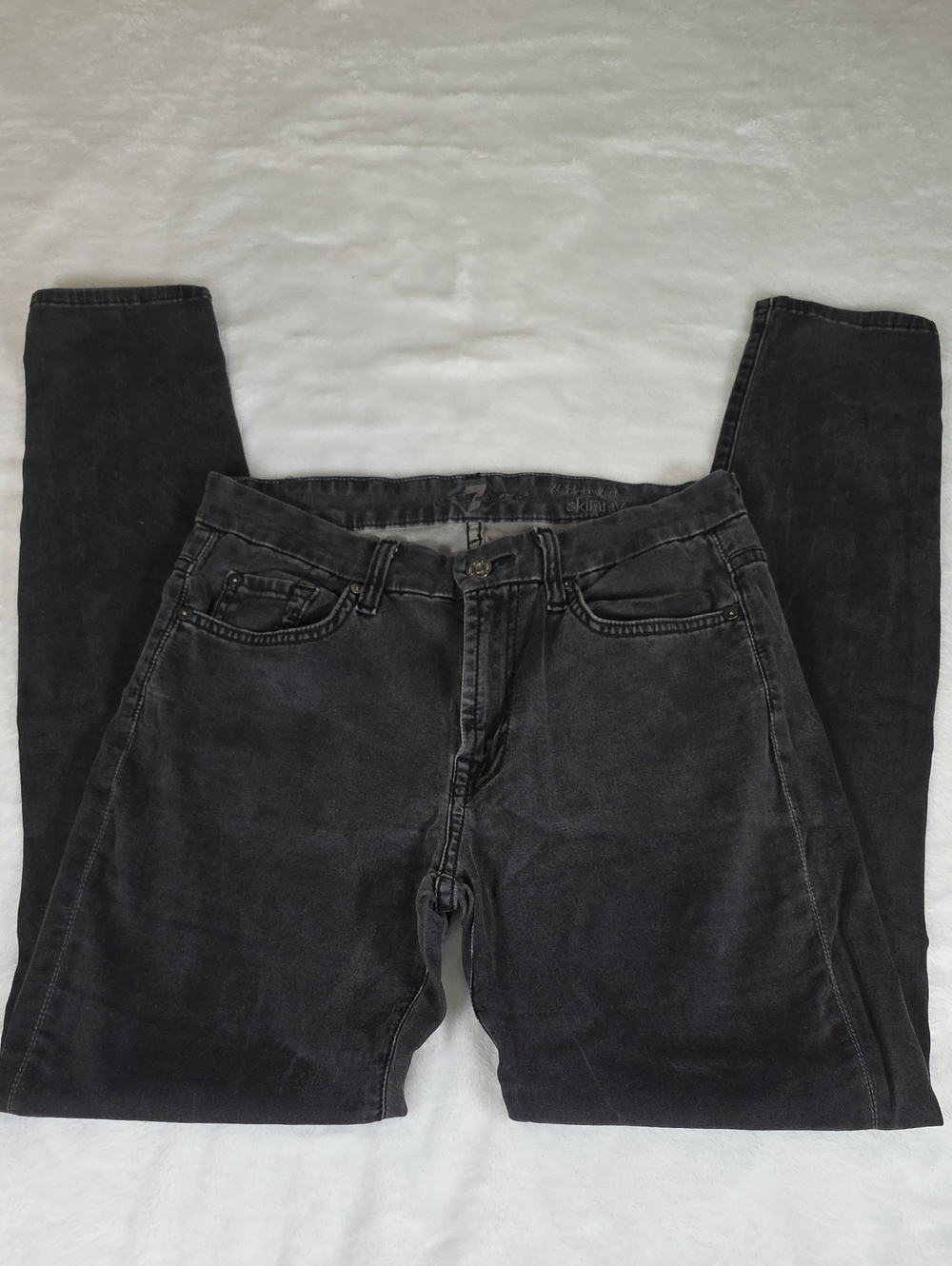 Vintage 7 For All Mankind USA Made Washed Black Stretch Skinny Jeans Size 29